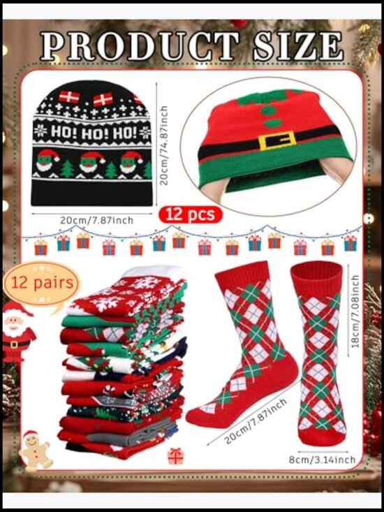 12/24/48 Pack Christmas Winter Knit Beanie Hats & Crew Socks Holiday Party Gift main image 4